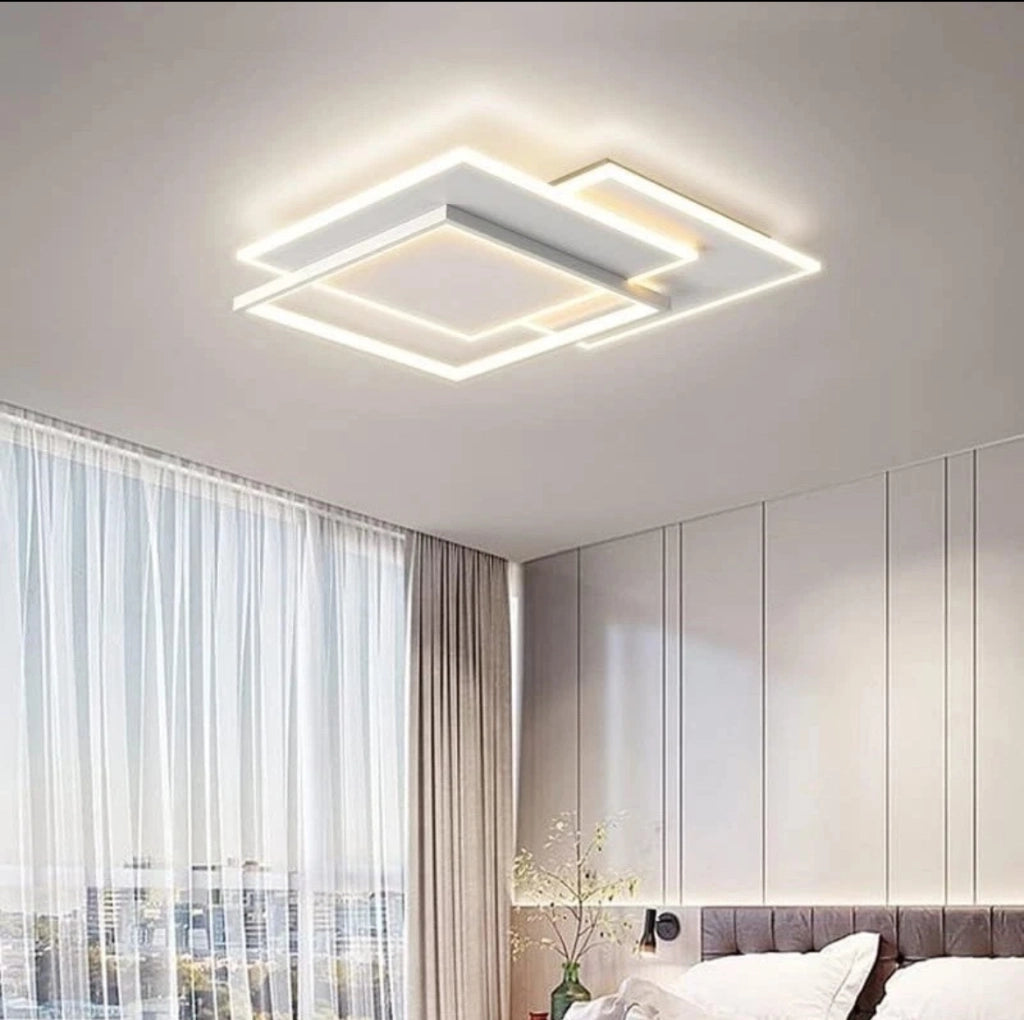 Plafoniera LED Moderna 64W con App Bluetooth e Telecomando – Dimmerabile 3000-6500K, Design 3 Quadrati 47×47cm 5888lm per Casa Camera e Ufficio