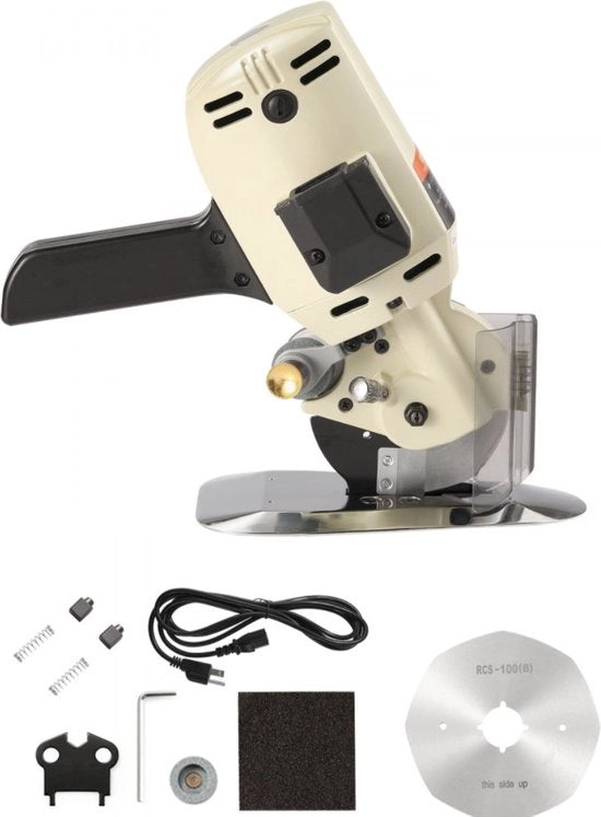 Taglierina per tessuti - Tagliatrice per tessuti - Macchina per tagliare tessuti - Tagliatrice per tessuti - Elettrica - Con sistema di misurazione e affilatura automatico - 250W - Rotante - Con lama a 8 angoli - 850 giri al minuto - 290x125x265 mm