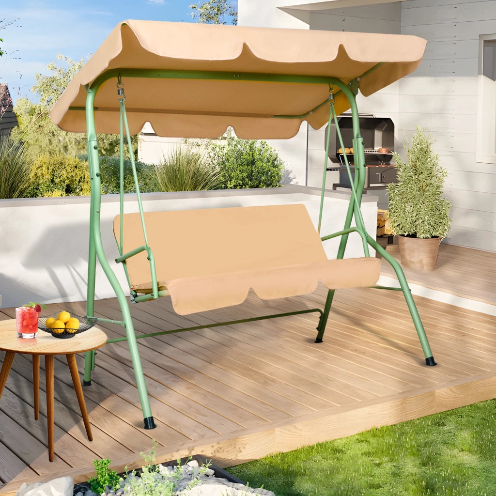 Hulaop - Dondolo 3 Posti da Giardino con Cuscino Imbottito e Tettuccio Parasole in Acciaio e Poliestere Beige