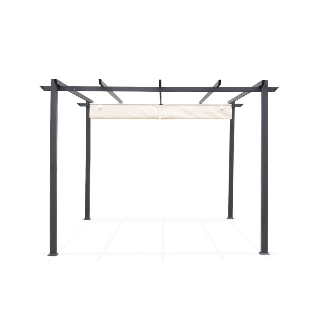3x3m pergola, alluminio, copertura scorrevole, ecrù