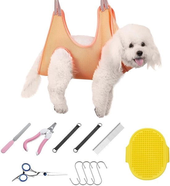 Set di cura per animali domestici - Inclusa lettiera e trimmer - Colore arancione - Adatto per cani e gatti - Set a 12 pezzi