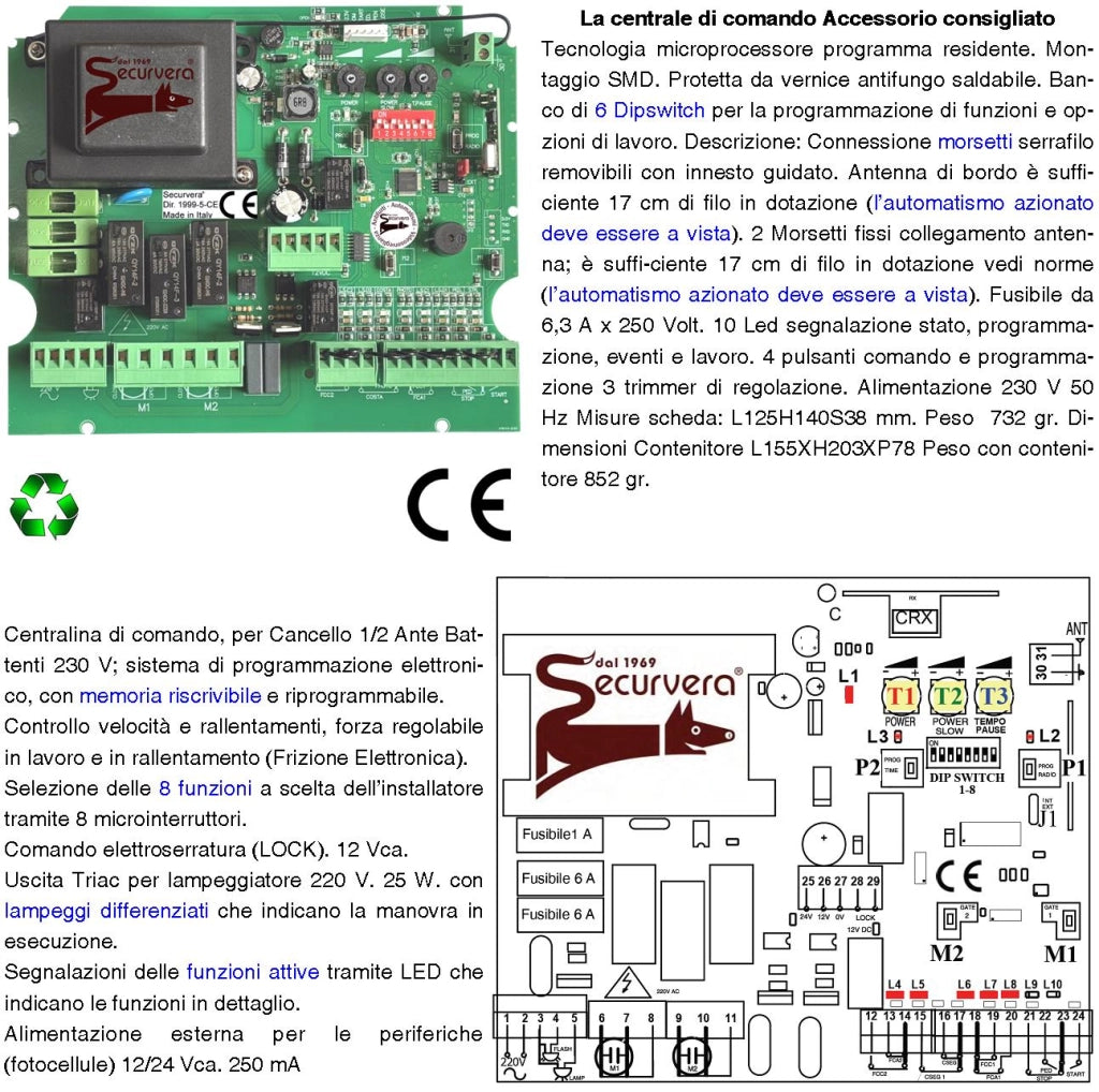 Automazione Cancello 5 Metri 2 Ante da 2,5 MT Kit Motori Elettromeccanici 230 V Corsa 400 mm Spinta 2 Q.ntali Staffe Radiocomando Coppia Fotocellule Selettore 2 Chiavi Faro Movimenti Cartello Monitore