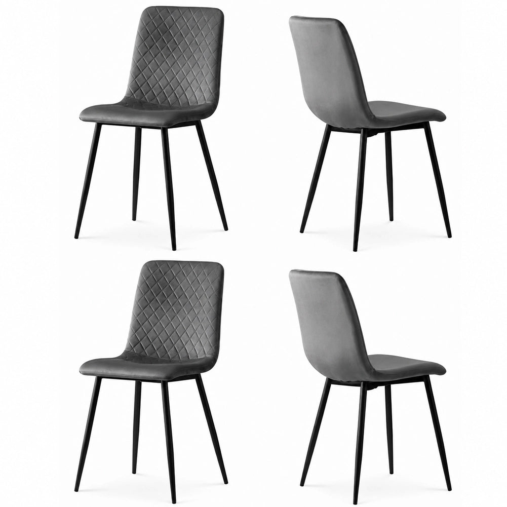 Set 4 Sedie Piedi Neri e Seduta Ergonomica con Rivestimento in Velluto Grigio