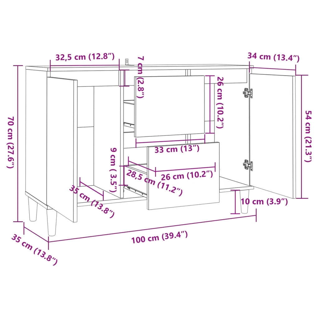 Credenza Bianca 101x35x70 cm in Legno Multistrato 806103