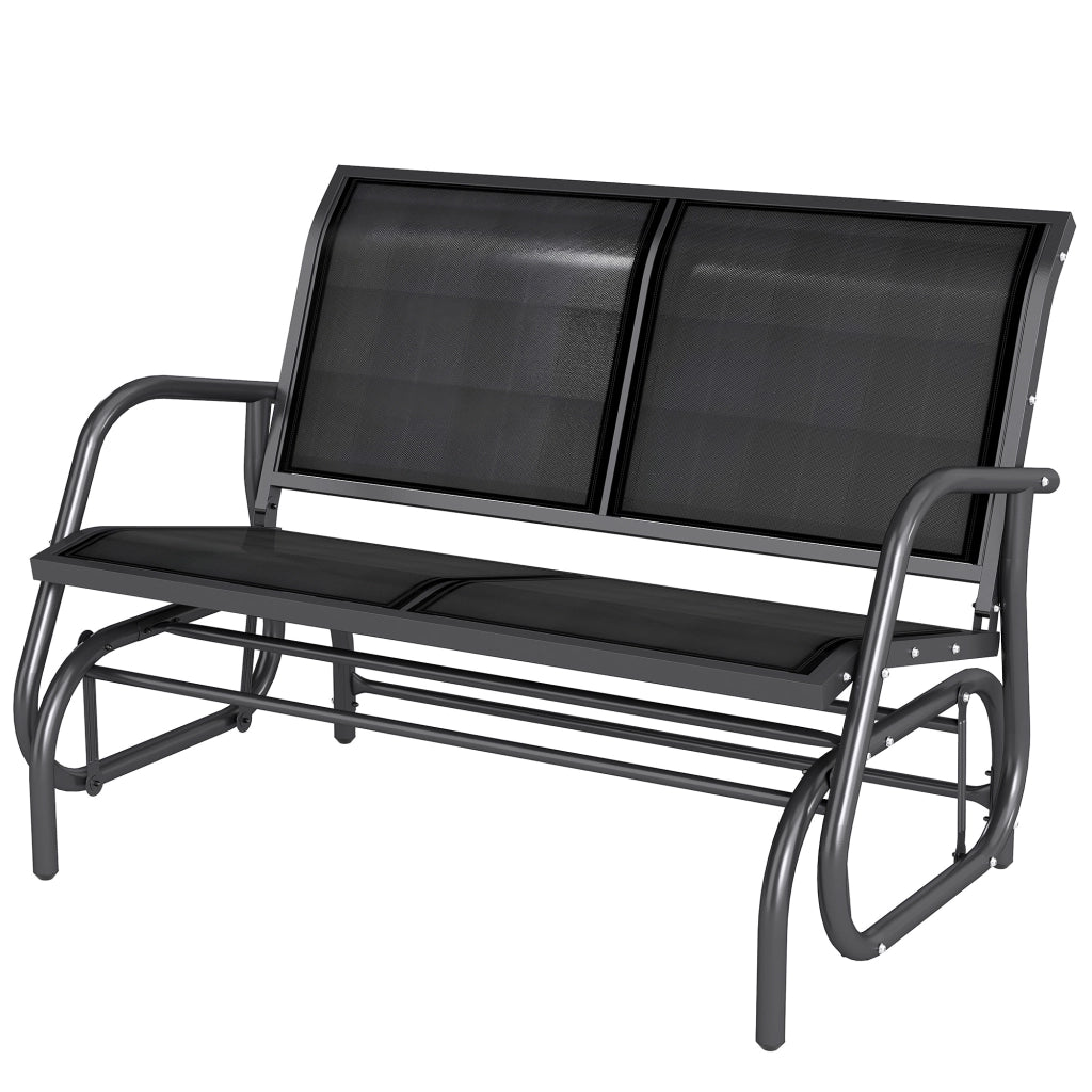 Panchina Dondolo 2 Posti da Giardino ¨C Xylo ¨C Metallo Nero Tessuto a Rete 120x70x85cm
