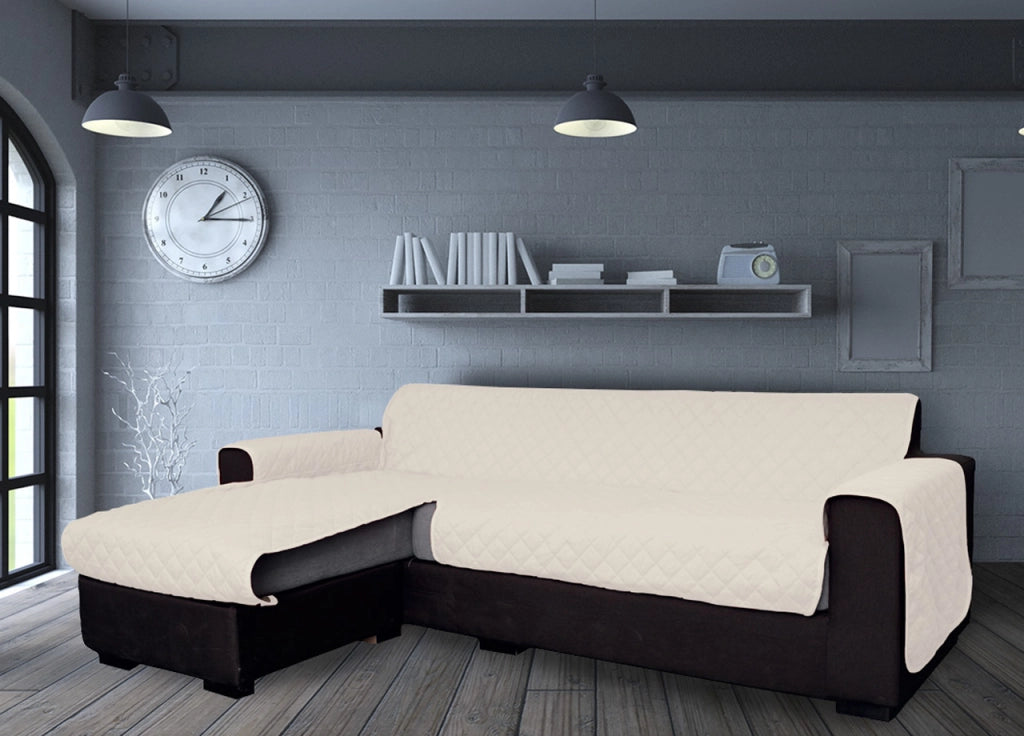 Copridivano Con Penisola Antimacchia Trapuntato Modello Star Colore Panna - 290cm - Panna