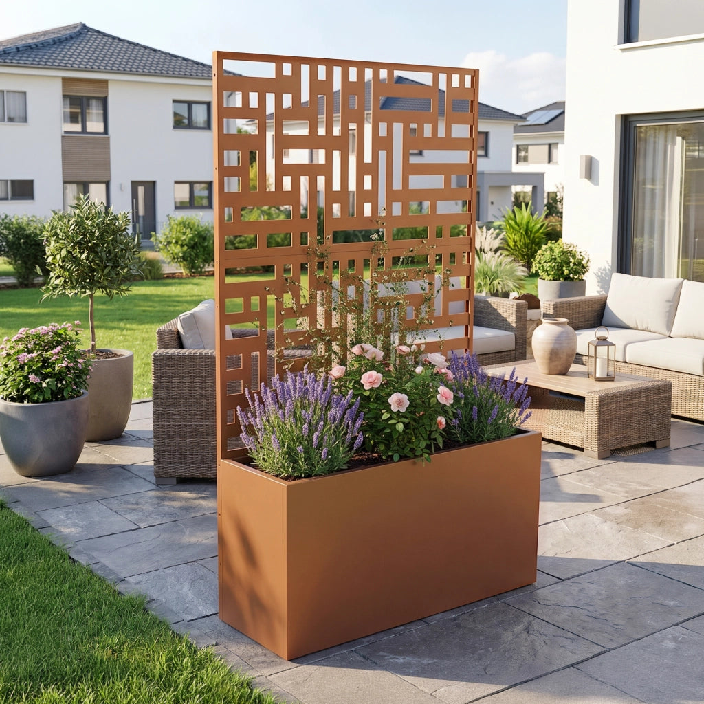 Fioriera con Spalliera Bernalda a 4 Rotelle 146 x 83 x 31 cm - Acciaio Marrone casa.pro