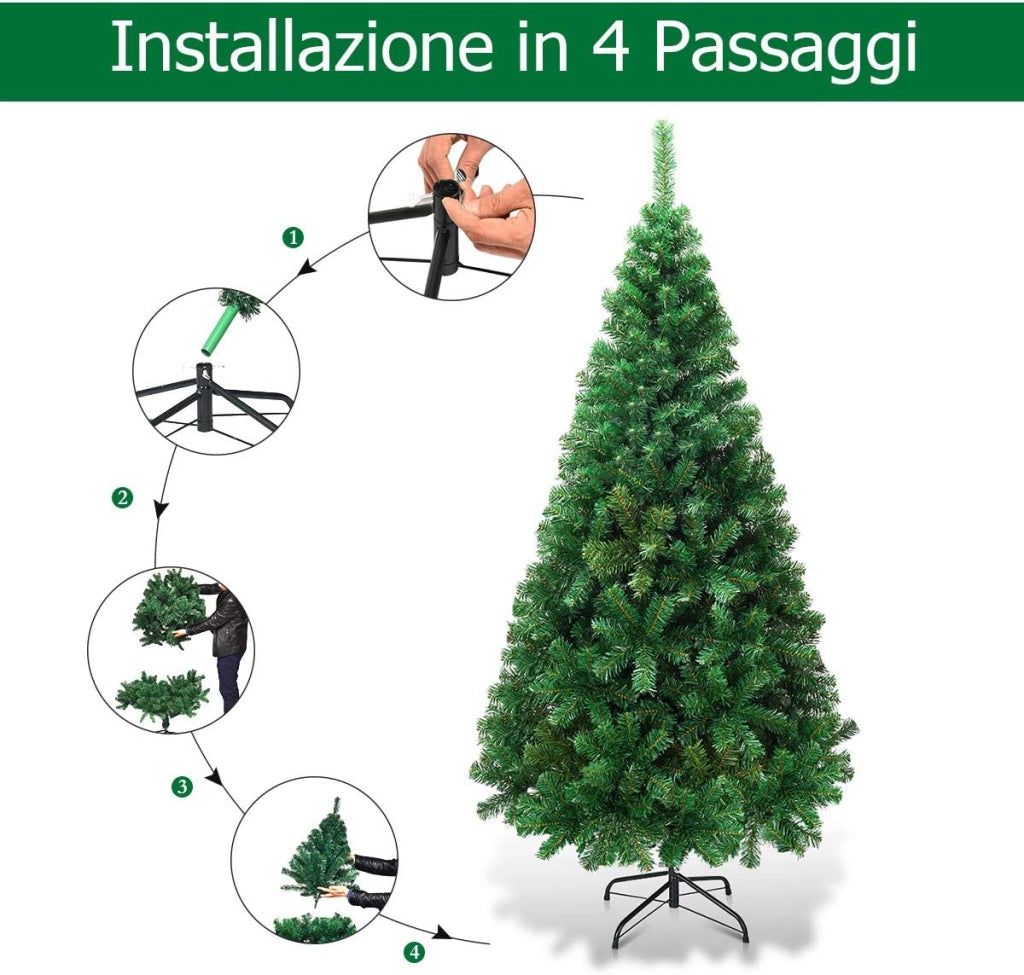 Albero di Natale 180 cm, Albero di Natale Artificiale e Folto con 650 Rami e Base in Metallo, Albero di Natale Realistico per Casa, Ufficio e Negozio, Verde (180 cm)