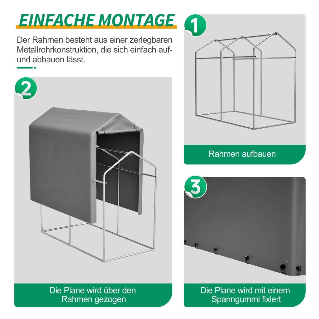 Tenda da giardino per garage per biciclette 187x100x160 cm tenda impermeabile con telaio in acciaio Tenda di deposito grigio scuro per biciclette attrezzi e accessori da giardino – Ideale per balcone terrazza e cortile