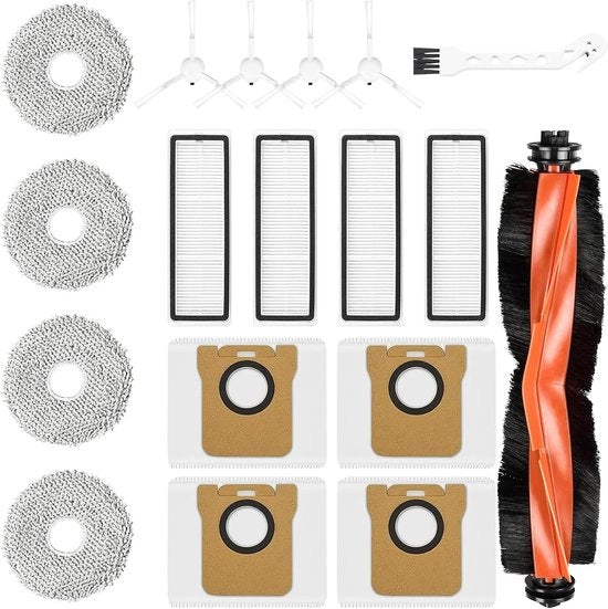 Accessori per aspirapolvere robot 18 pezzi, compatibili con aspirapolvere robot X20+/X20 Plus, 1 pennello principale, 4 contenitori di polvere, 4 pennelli laterali, 4 filtri, 4 asciugamani di pulizia e 1 pennello di pulizia