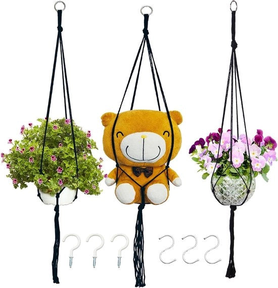 Set di 3 pendenti per piante con punteruoli e 6 ganci - Filo di cotone per decorazione interna ed esterna - Decorazione boho per la casa