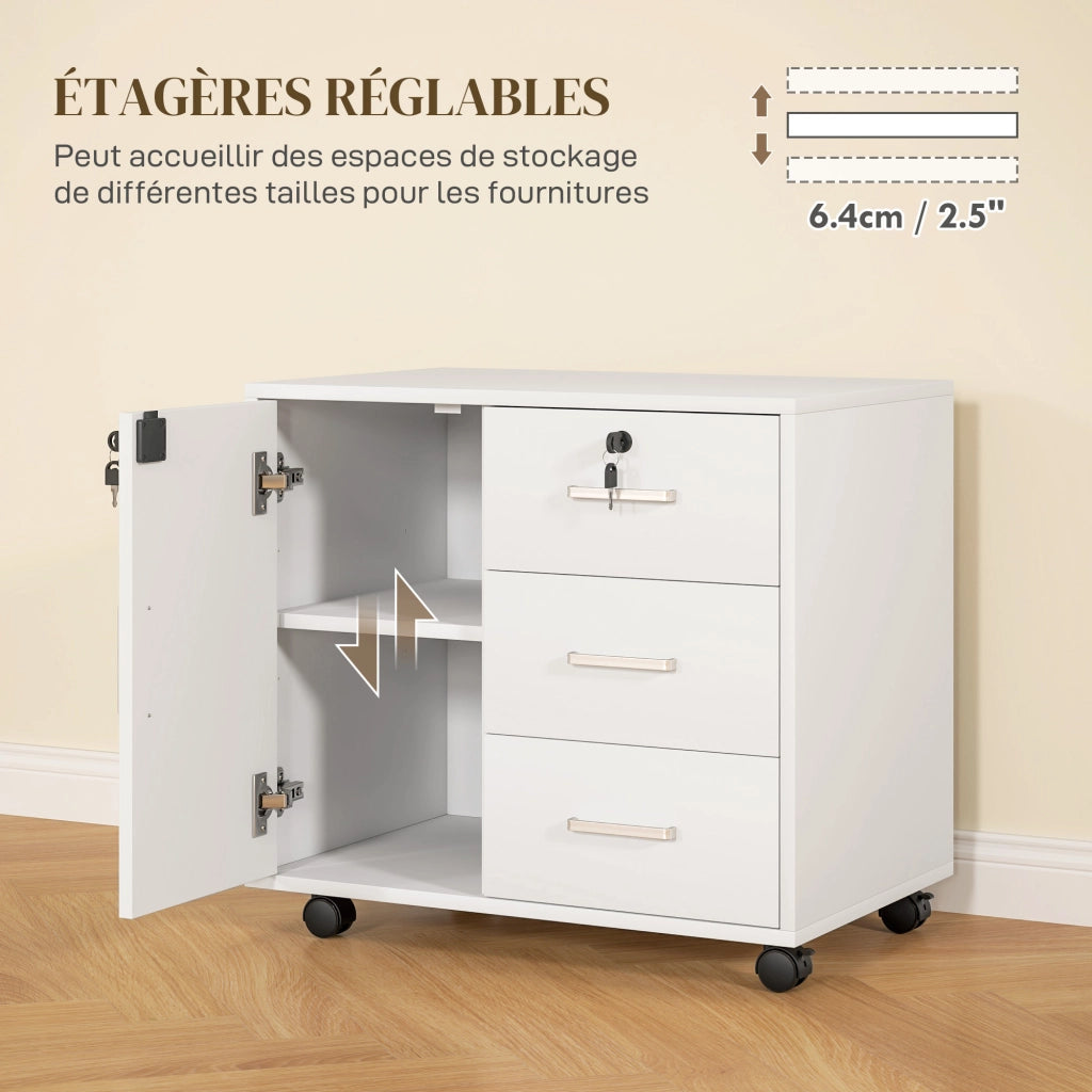 Cassettiera ufficio con 3 cassetti ¨C Xylo ¨C bianco con rotelle, 40x60x56 cm