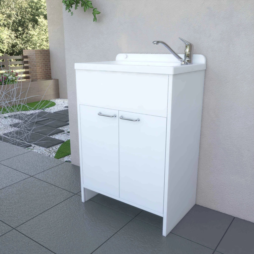 LAVATOIO SALVASPAZIO ULTRA in PVC in KIT per Interni/Esterni - Con PILOZZO 58 + GRIGLIA - CR - Col: BIANCO